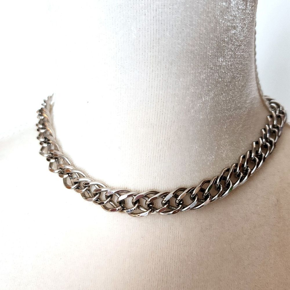 Vintage Coro‎ Signed Silver Tone Necklace Braided Chain Chocker